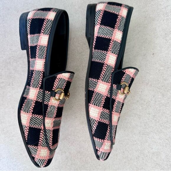 Gucci Jordaan Horsebit Tweed Black & Pink Check Flat Loafers EU37 US7 - Picture 5 of 10